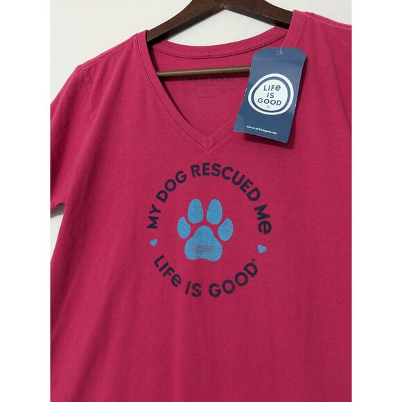 Life is Good My Dog Rescued Me Womens Crusher Tee Size Small Dog Lovers Red New - Picture 2 of 9